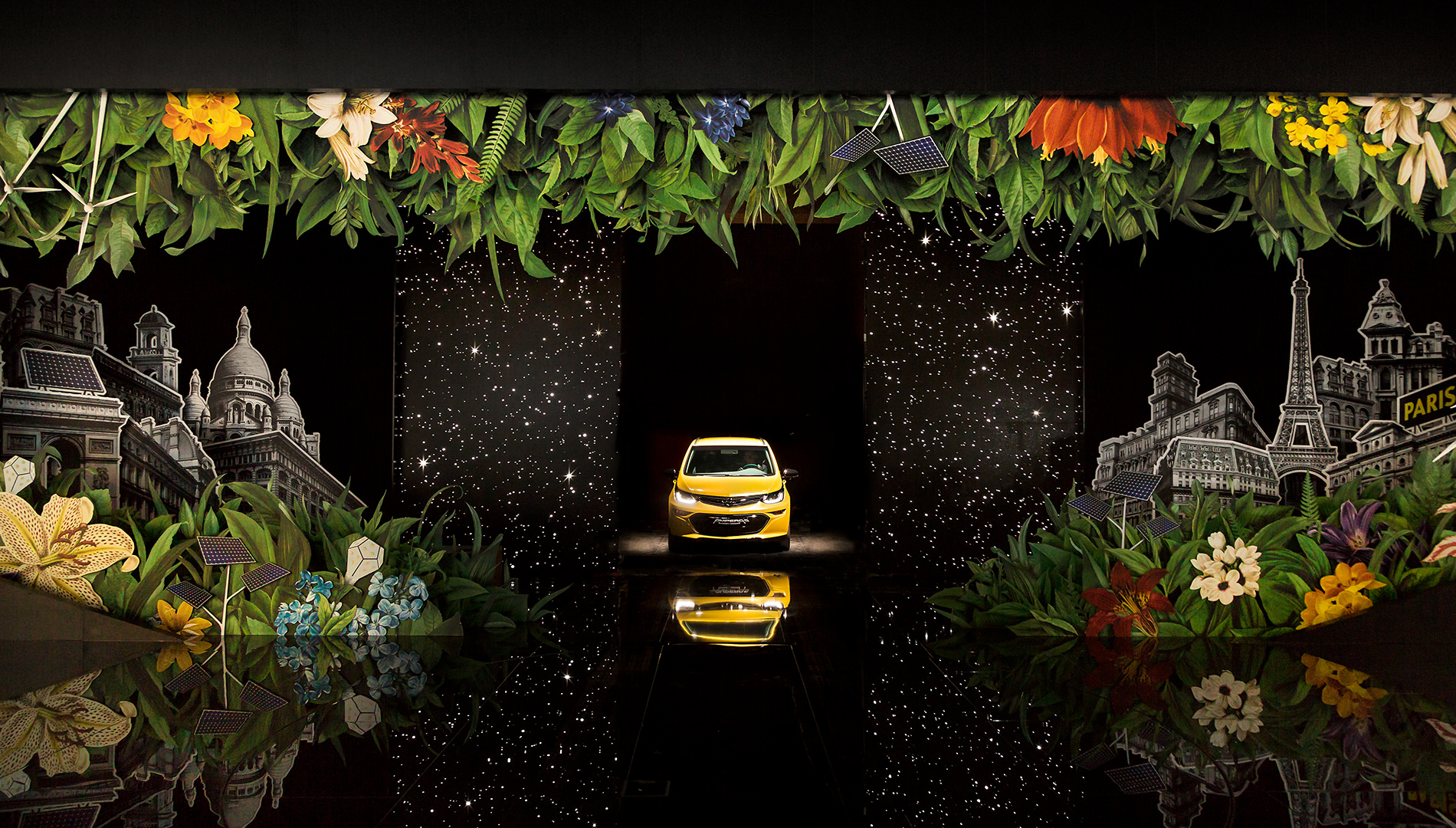 Messe Design Live Kommunikation Paris Motorshow Auto Opel gelb Bühnenbild Going Places EventLabs